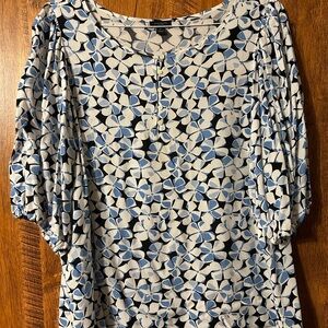 Ann Taylor XL- Blue Black Pleated Relaxed Blouse